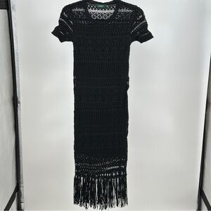 Women’s‎ Small Lauren Ralph Lauren Black Crochet Maxi Dress Fringe